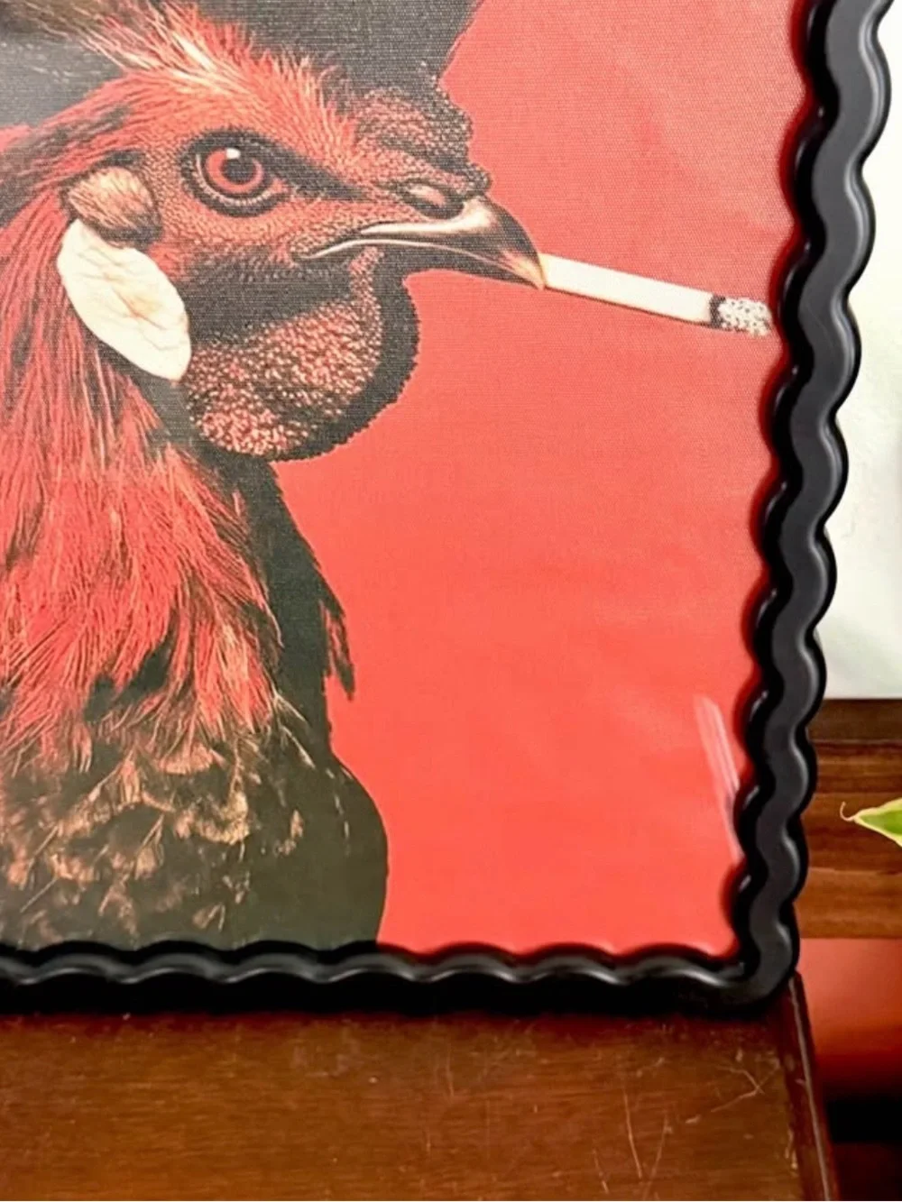 Rooster Smoking a Cigarette Vintage Style Chicken Canvas Art Print Wavy Framed